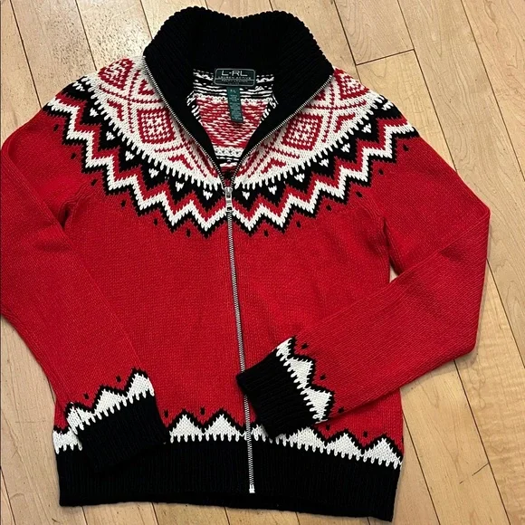 Ralph Lauren Red and Black Nordic Cardigan - Picture 3 of 5